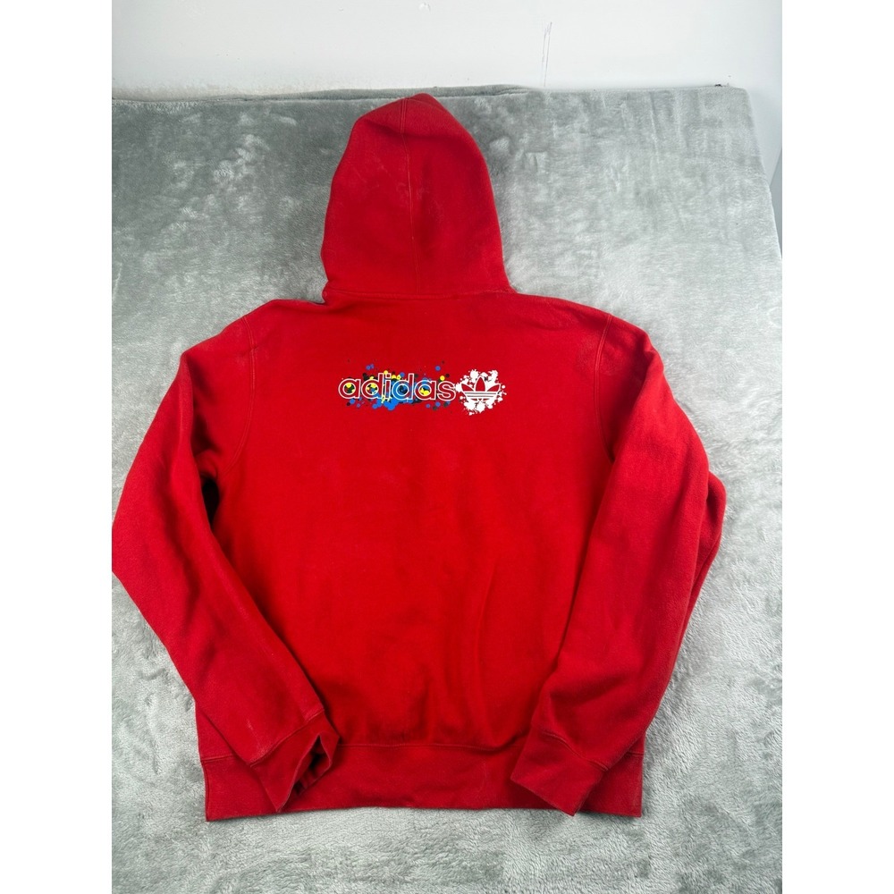 Adidas Originals Mens Red Paint Splatter Trefoil Logo Fleece Hoodie Medium